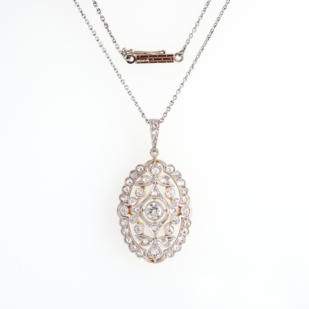 アンティークジュエリー ネックレス 透かし装飾 ダイヤモンド アンティークペンダント