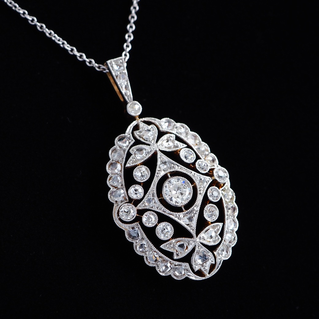 アンティークジュエリー ネックレス 透かし装飾 ダイヤモンド アンティークペンダント