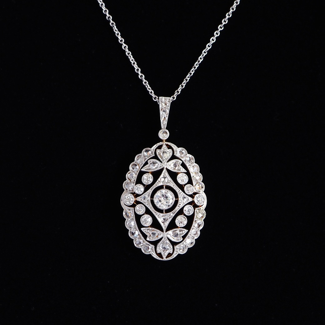 アンティークジュエリー ネックレス 透かし装飾 ダイヤモンド アンティークペンダント