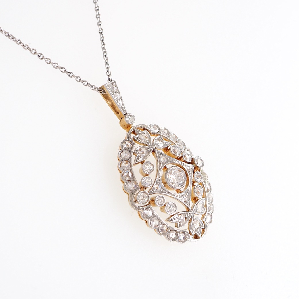 アンティークジュエリー ネックレス 透かし装飾 ダイヤモンド アンティークペンダント