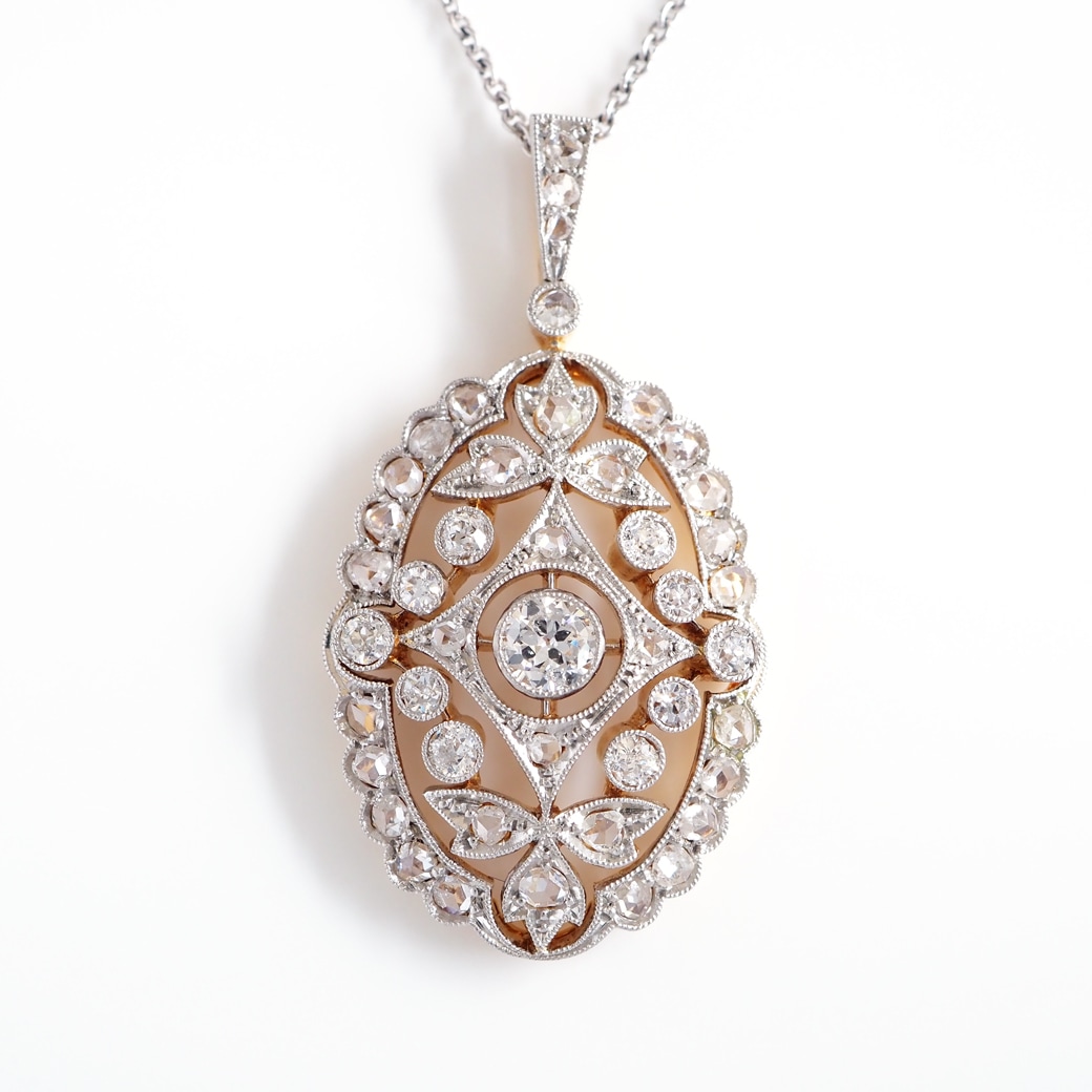 アンティークジュエリー ネックレス 透かし装飾 ダイヤモンド アンティークペンダント