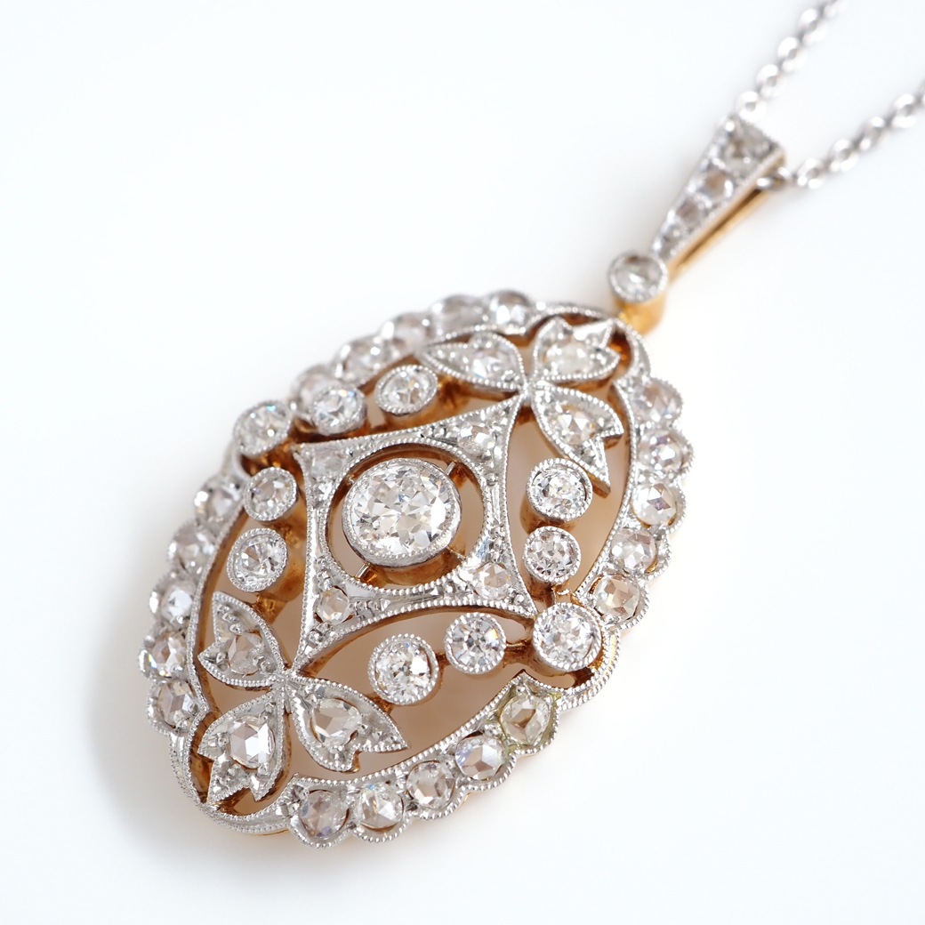 アンティークジュエリー ネックレス 透かし装飾 ダイヤモンド アンティークペンダント