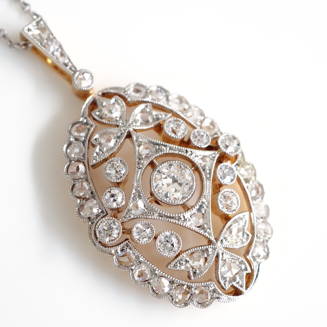 アンティークジュエリー ネックレス 透かし装飾 ダイヤモンド アンティークペンダント