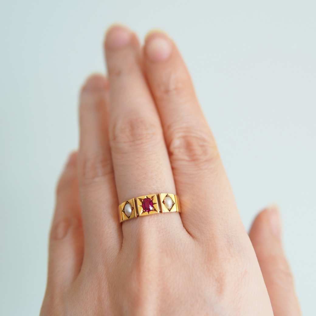 アンティークジュエリー リング ルビー パール アンティークリング