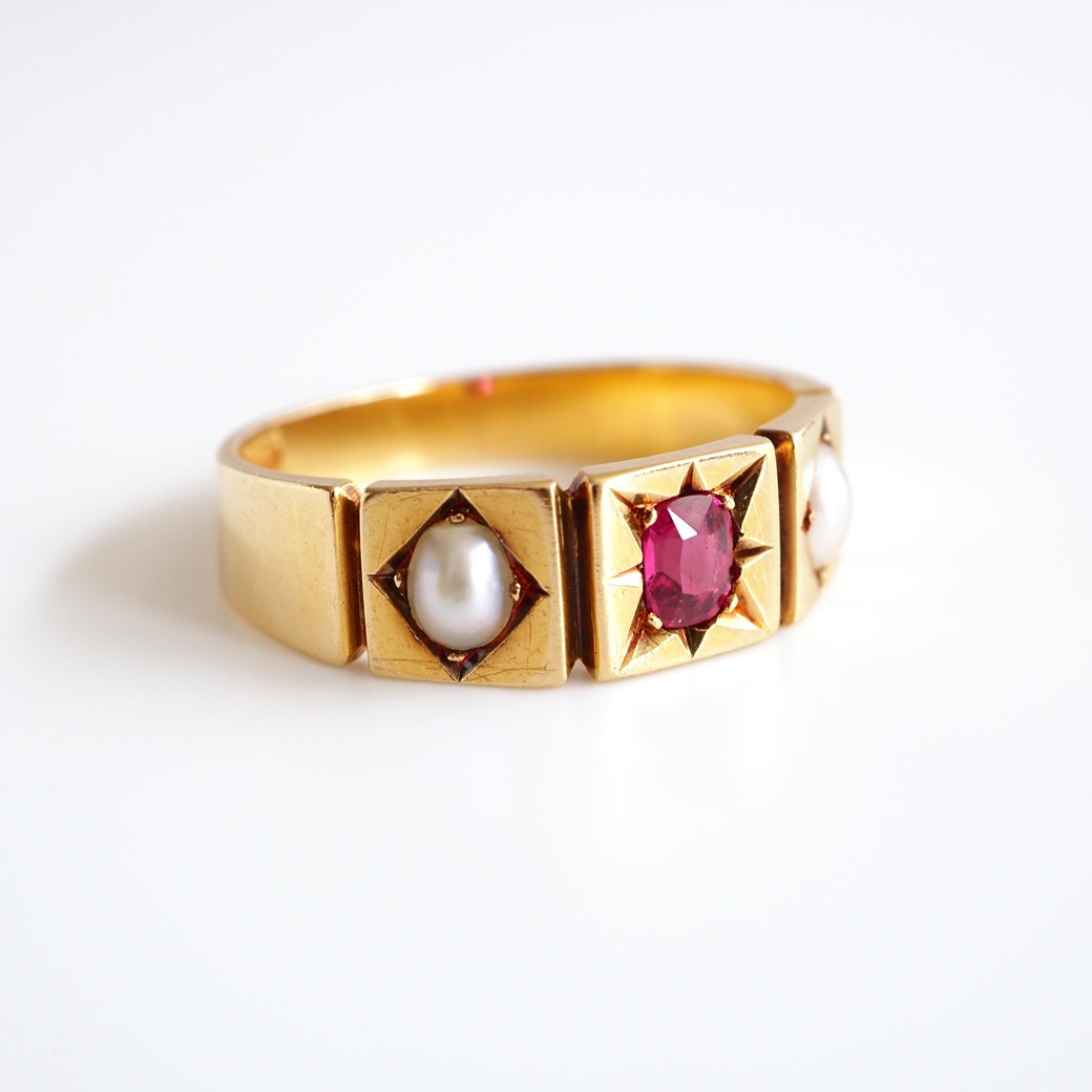アンティークジュエリー リング ルビー パール アンティークリング