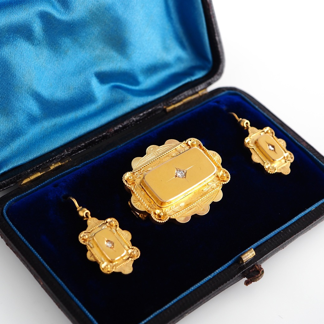 アンティークジュエリー イヤリング&ピアス ゴールド ダイヤモンド アンティークピアス&ブローチ BOX付