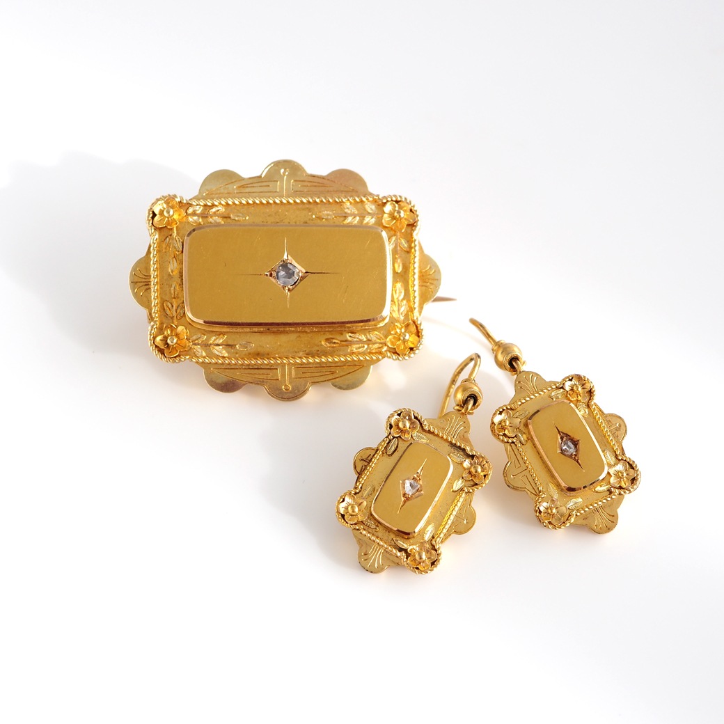 アンティークジュエリー イヤリング&ピアス ゴールド ダイヤモンド アンティークピアス&ブローチ BOX付