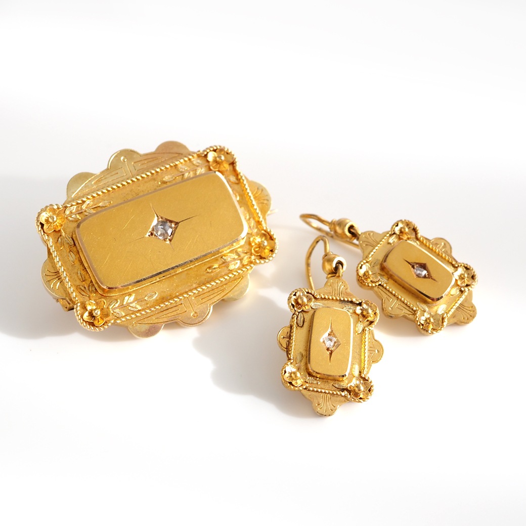 アンティークジュエリー イヤリング&ピアス ゴールド ダイヤモンド アンティークピアス&ブローチ BOX付