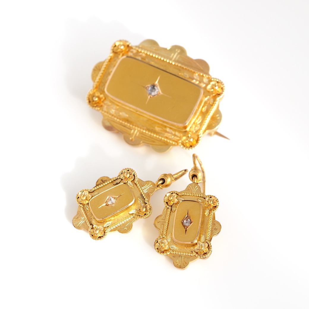 アンティークジュエリー イヤリング&ピアス ゴールド ダイヤモンド アンティークピアス&ブローチ BOX付