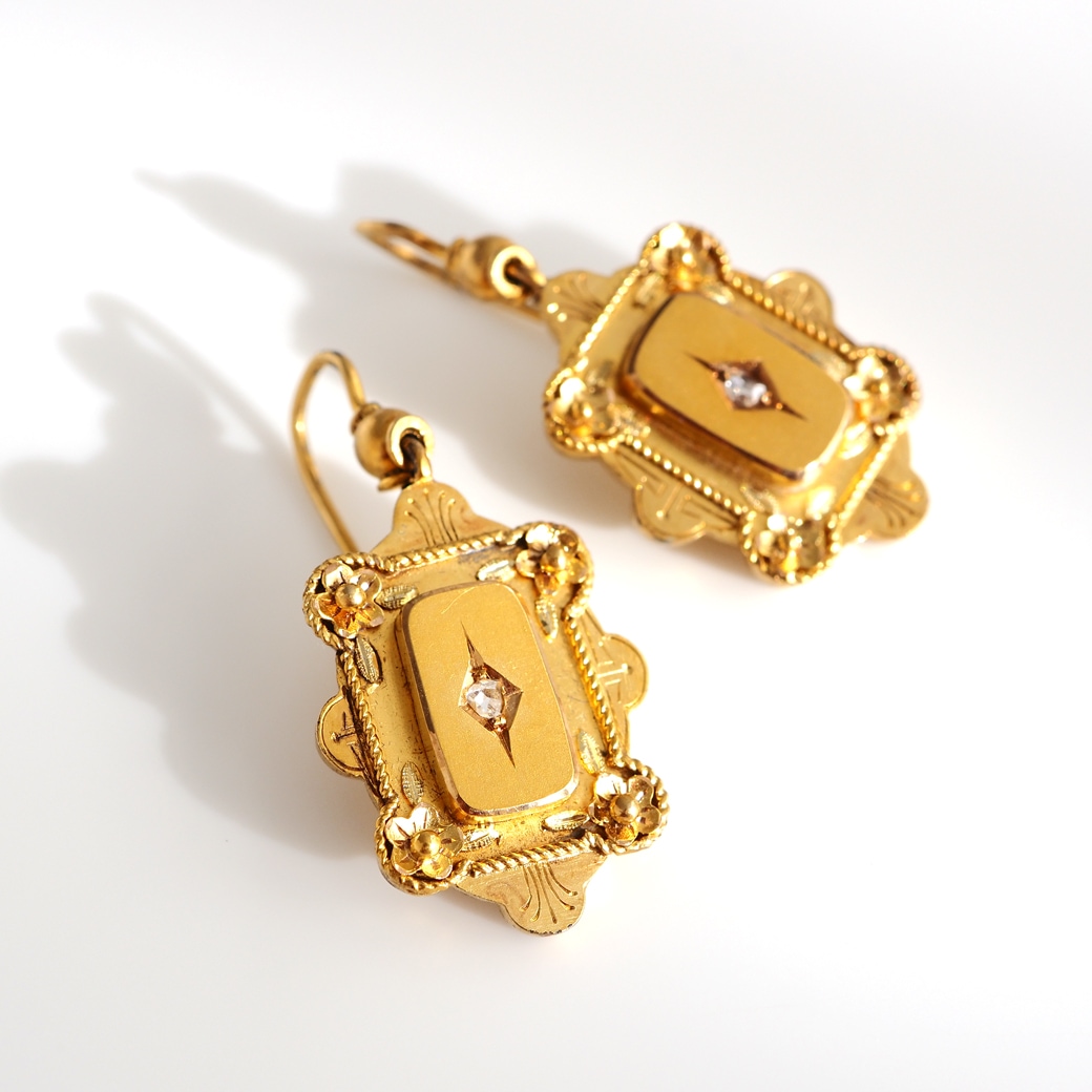 アンティークジュエリー イヤリング&ピアス ゴールド ダイヤモンド アンティークピアス&ブローチ BOX付