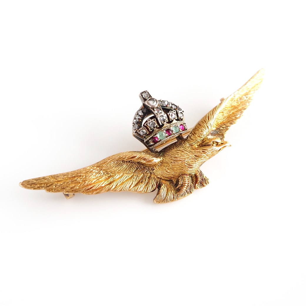 アンティークジュエリー ブローチ ゴールド 王冠をいただいた鷲 アンティークブローチ