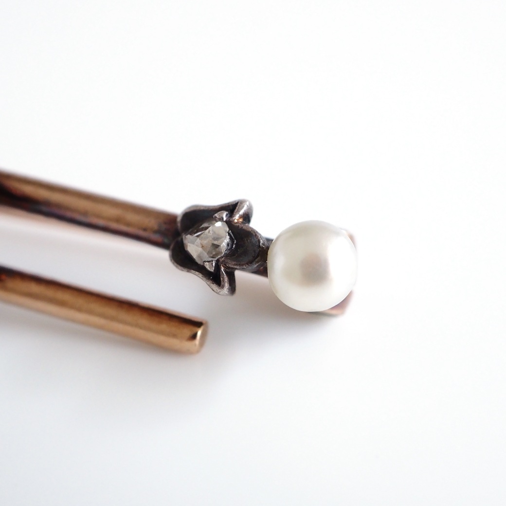 アンティークジュエリー ブローチ シェルモチーフ パール ダイヤモンド アンティークブローチ