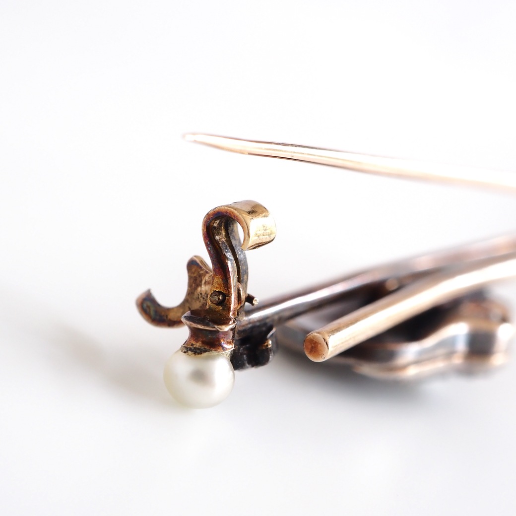 アンティークジュエリー ブローチ シェルモチーフ パール ダイヤモンド アンティークブローチ