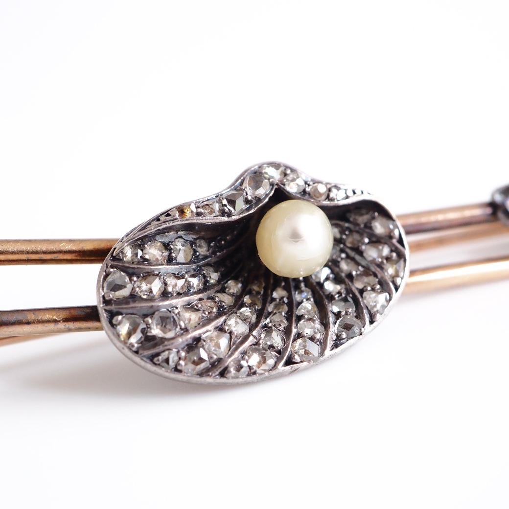 アンティークジュエリー ブローチ シェルモチーフ パール ダイヤモンド アンティークブローチ