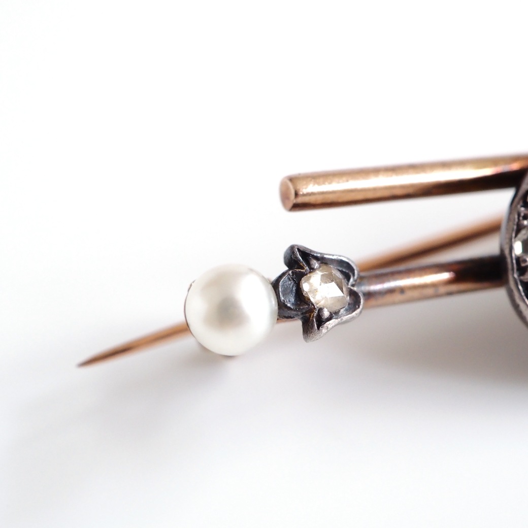 アンティークジュエリー ブローチ シェルモチーフ パール ダイヤモンド アンティークブローチ