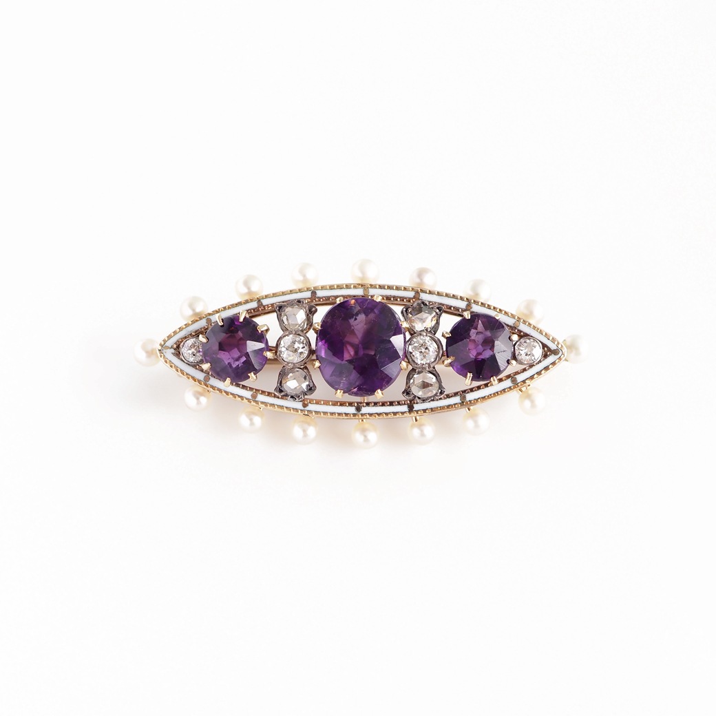 アンティークジュエリー ブローチ エナメル装飾 アメシストアンティークブローチ