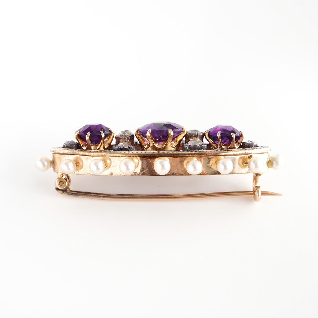 アンティークジュエリー ブローチ エナメル装飾 アメシストアンティークブローチ