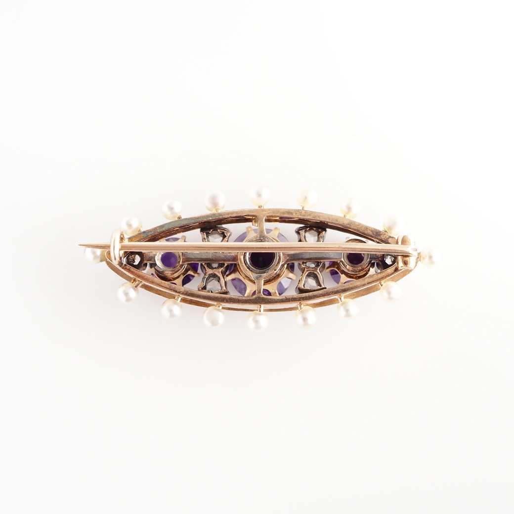 アンティークジュエリー ブローチ エナメル装飾 アメシストアンティークブローチ