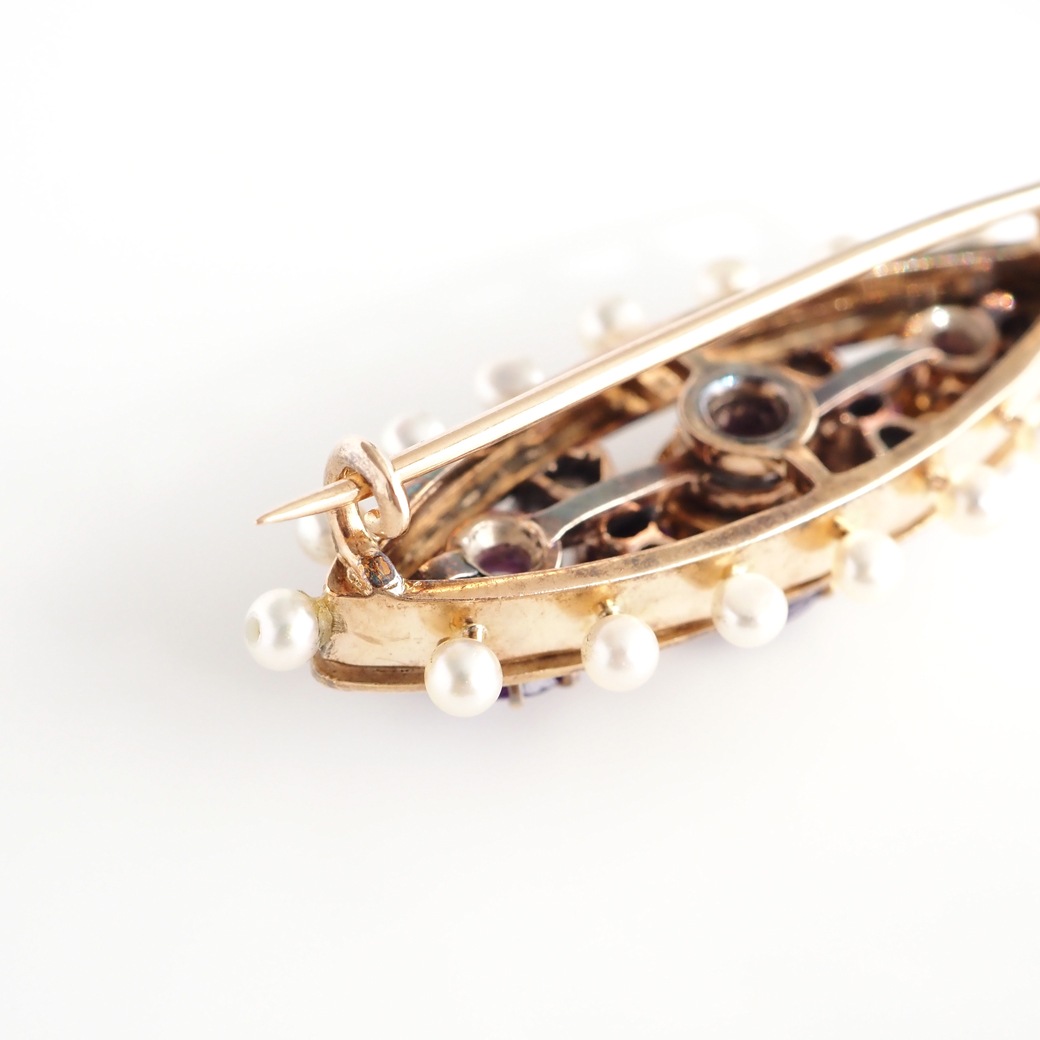 アンティークジュエリー ブローチ エナメル装飾 アメシストアンティークブローチ