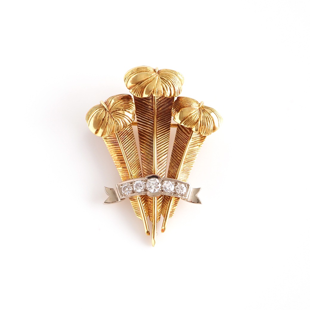 アンティークジュエリー アンティークブローチ フェザー 紋章モチーフ