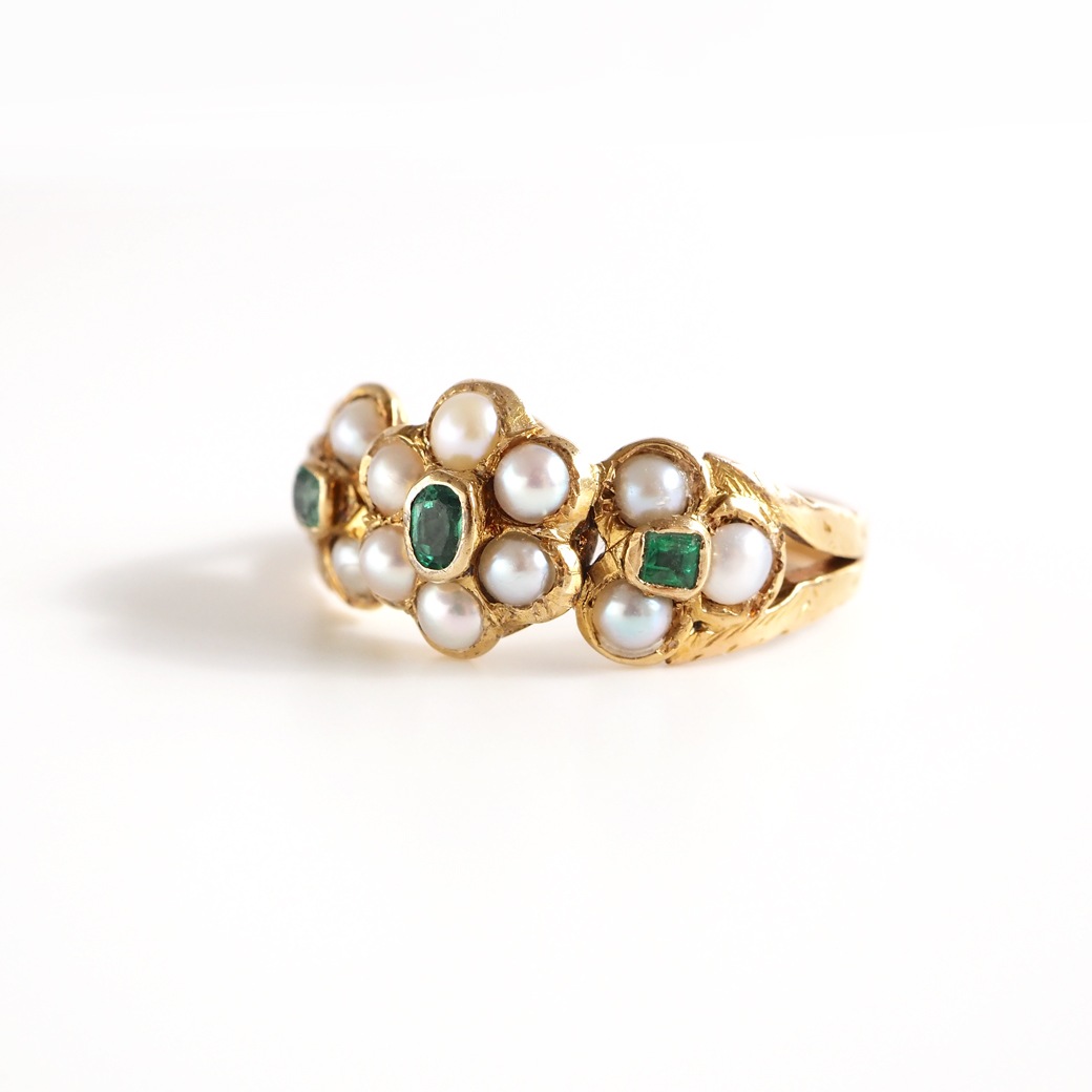 アンティークジュエリー リング エメラルド パール アンティークリング