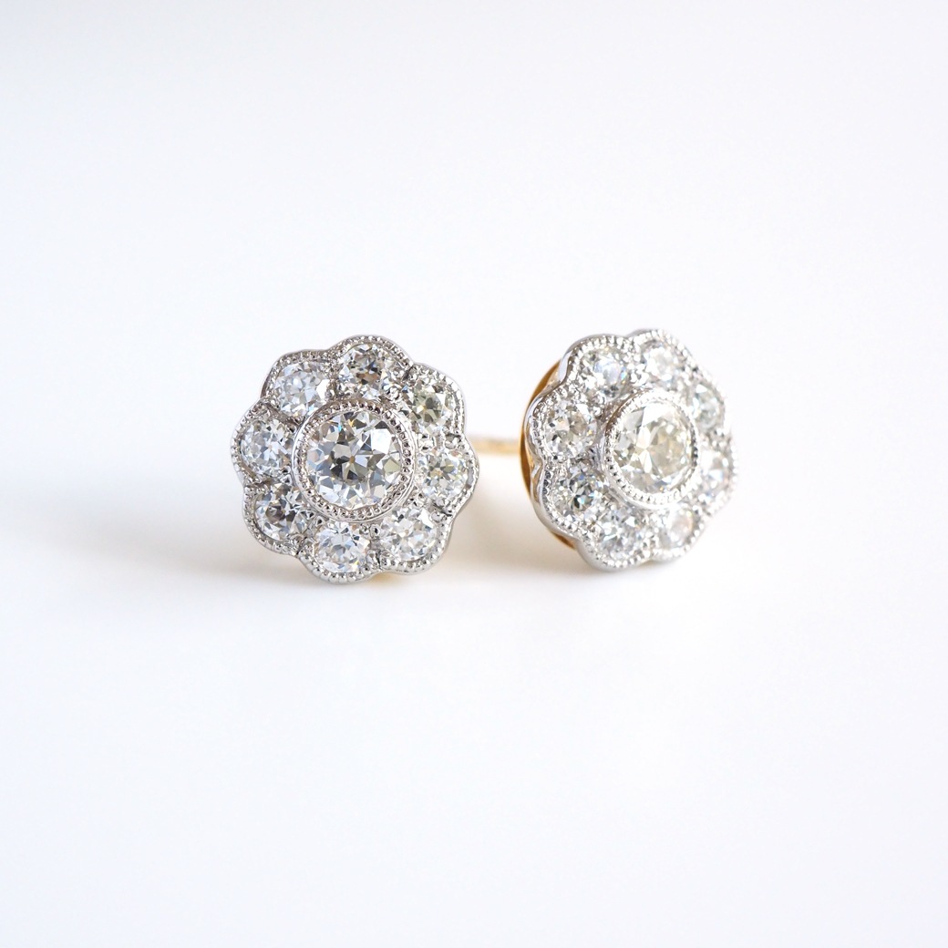 アンティークジュエリー リプロダクション City of London シティオブロンドン ダイヤモンド クラスターピアス