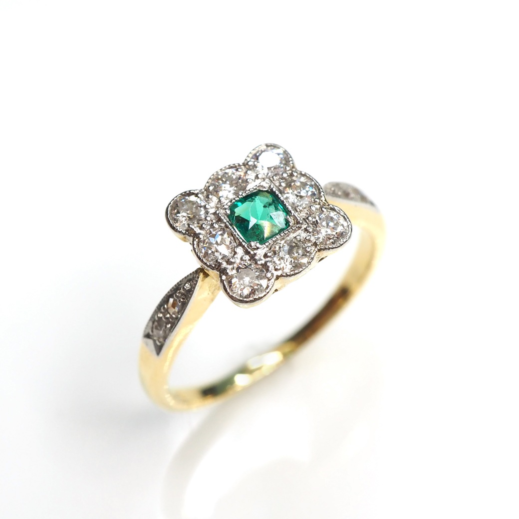 アンティークジュエリー リング エメラルド ダイヤモンド リング