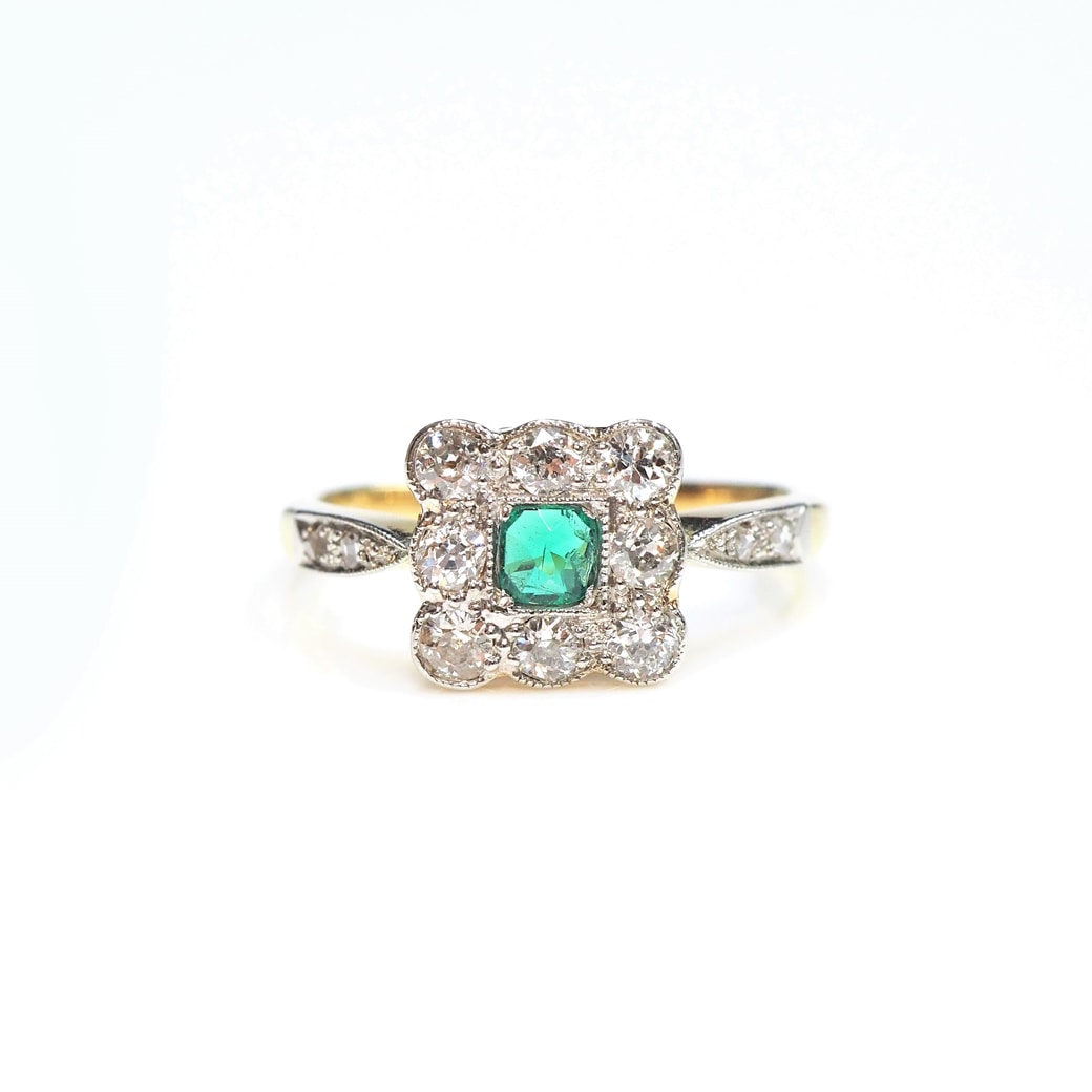 アンティークジュエリー リング エメラルド ダイヤモンド リング