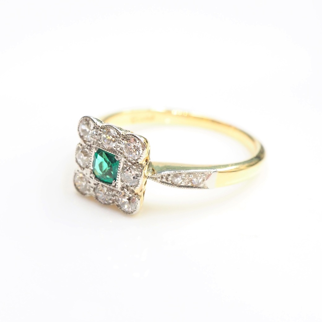 アンティークジュエリー リング エメラルド ダイヤモンド リング