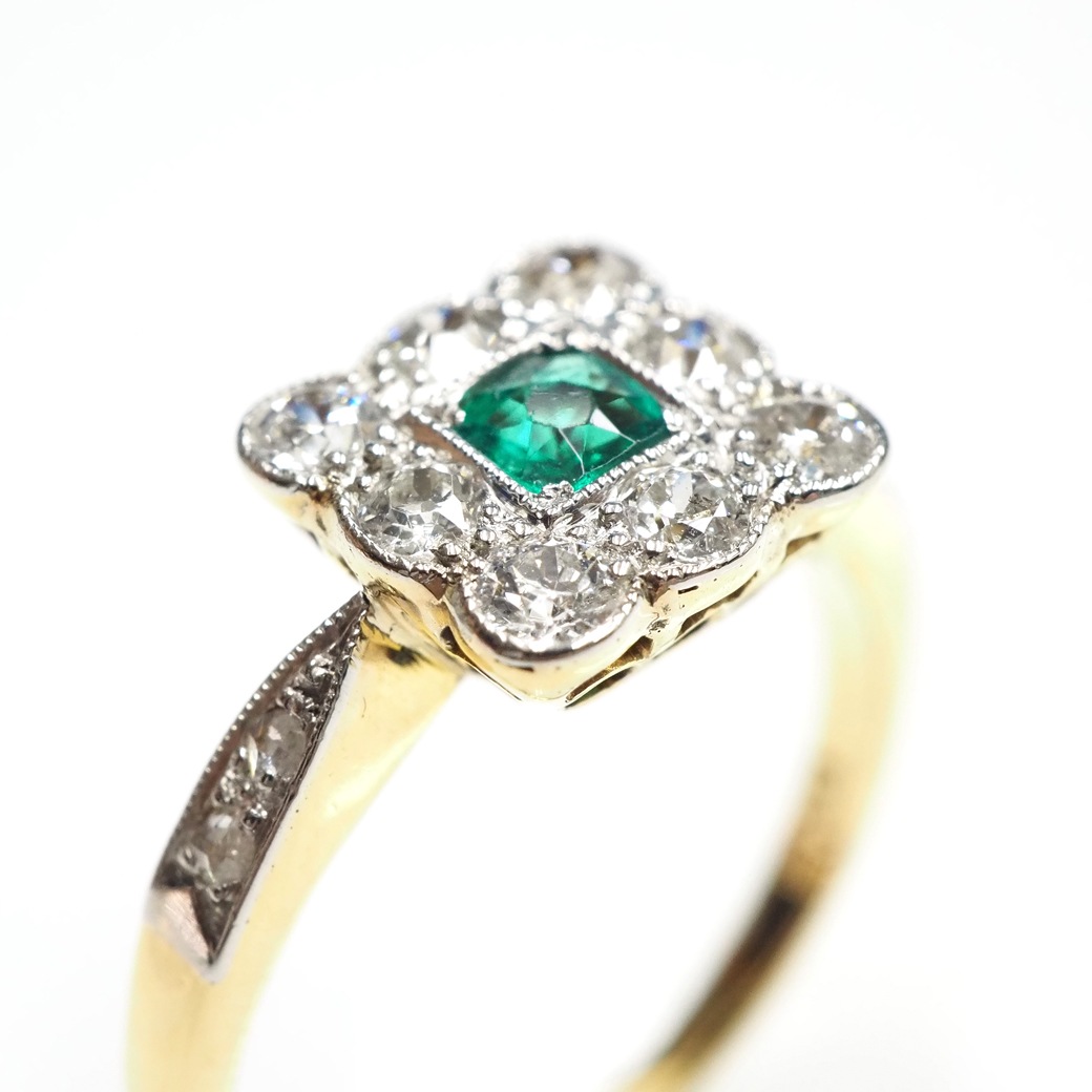 アンティークジュエリー リング エメラルド ダイヤモンド リング
