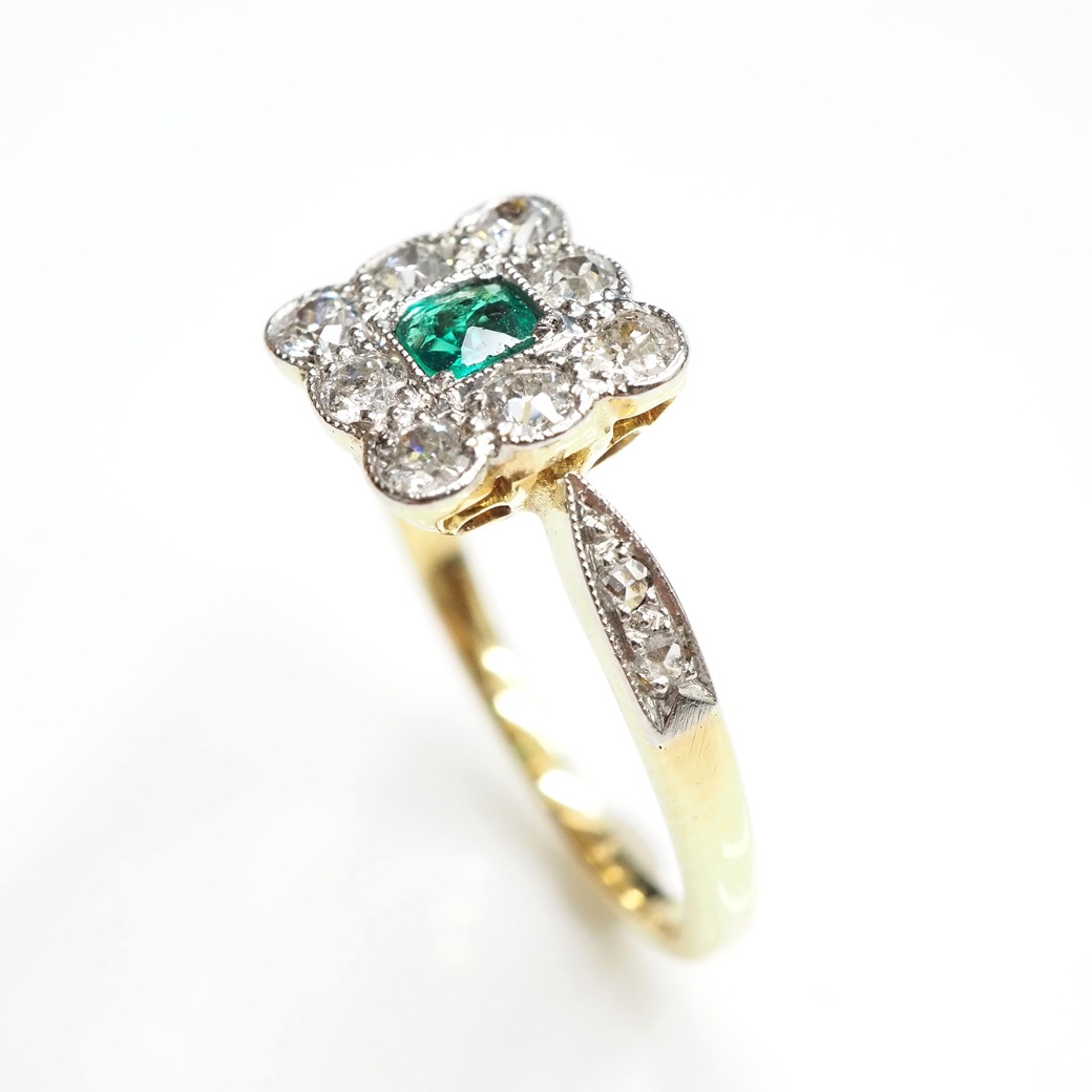 アンティークジュエリー リング エメラルド ダイヤモンド リング