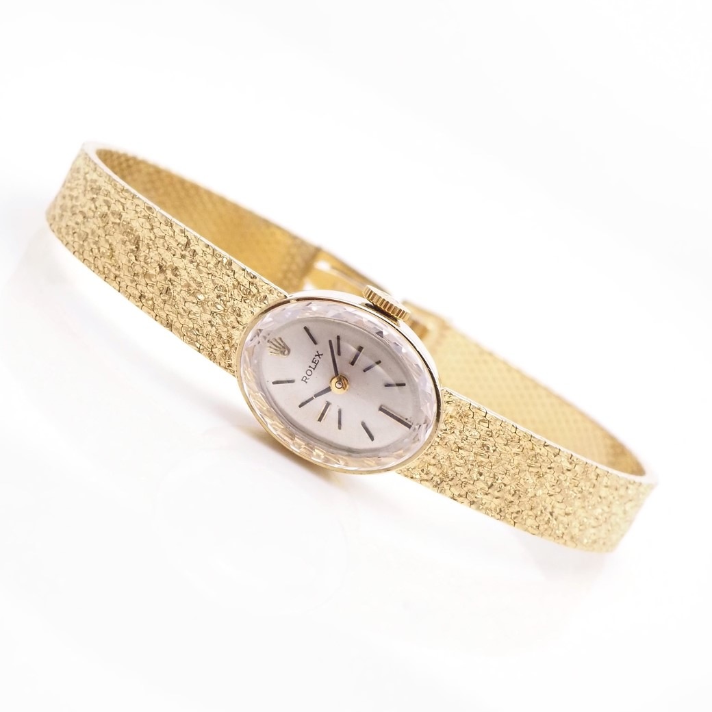 アンティークウォッチ ロレックス カットガラス オーバル YGケースブレスレット