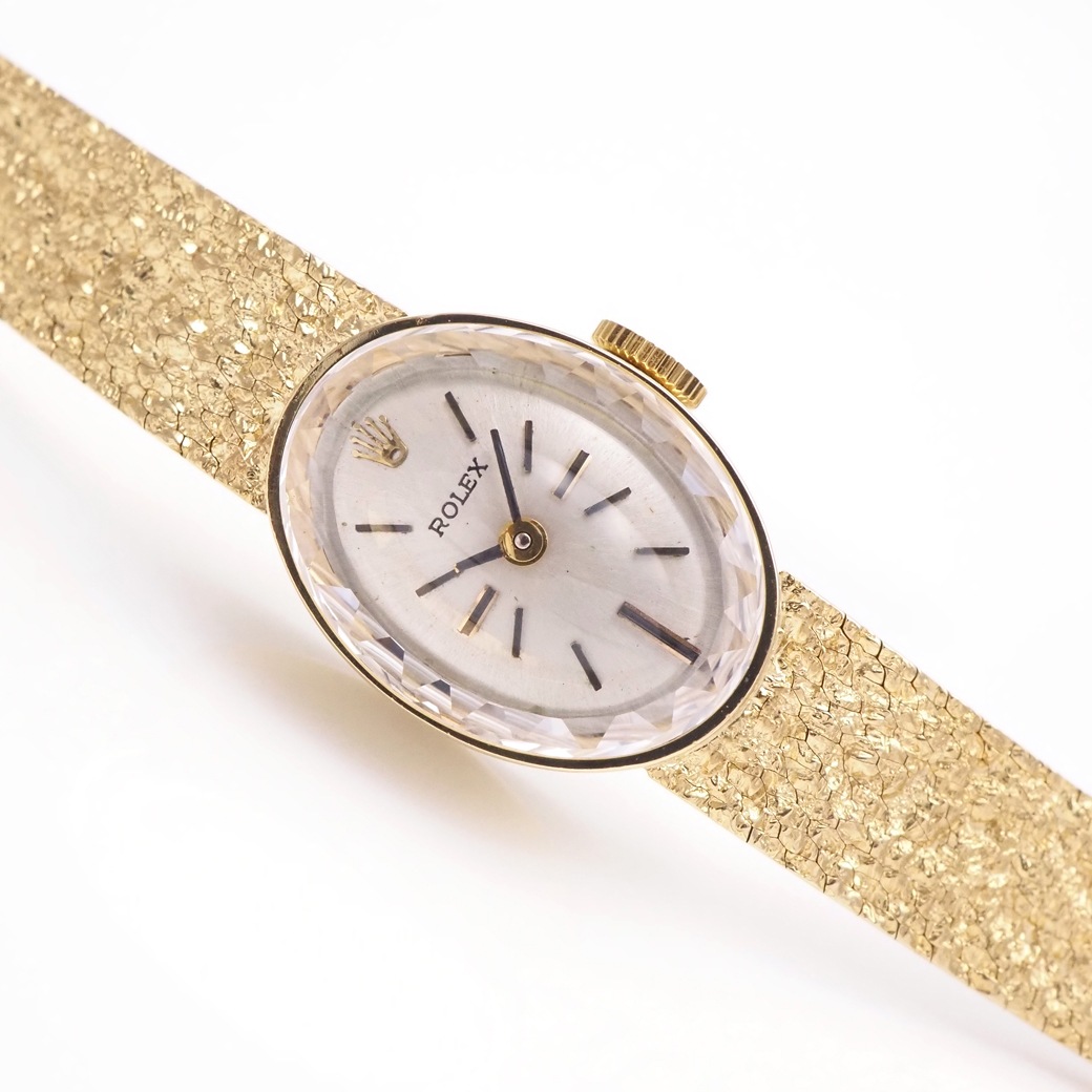 アンティークウォッチ ロレックス カットガラス オーバル YGケースブレスレット