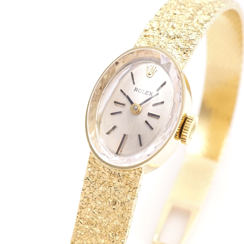 アンティークウォッチ ロレックス カットガラス オーバル YGケースブレスレット