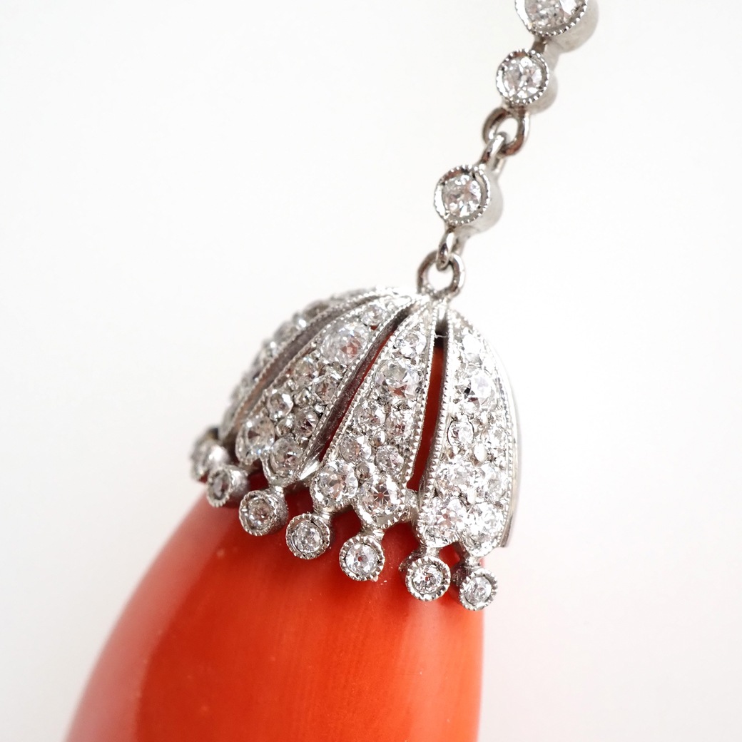 アンティークジュエリー ネックレス コーラル ダイヤモンド アンティークネックレス BOX付