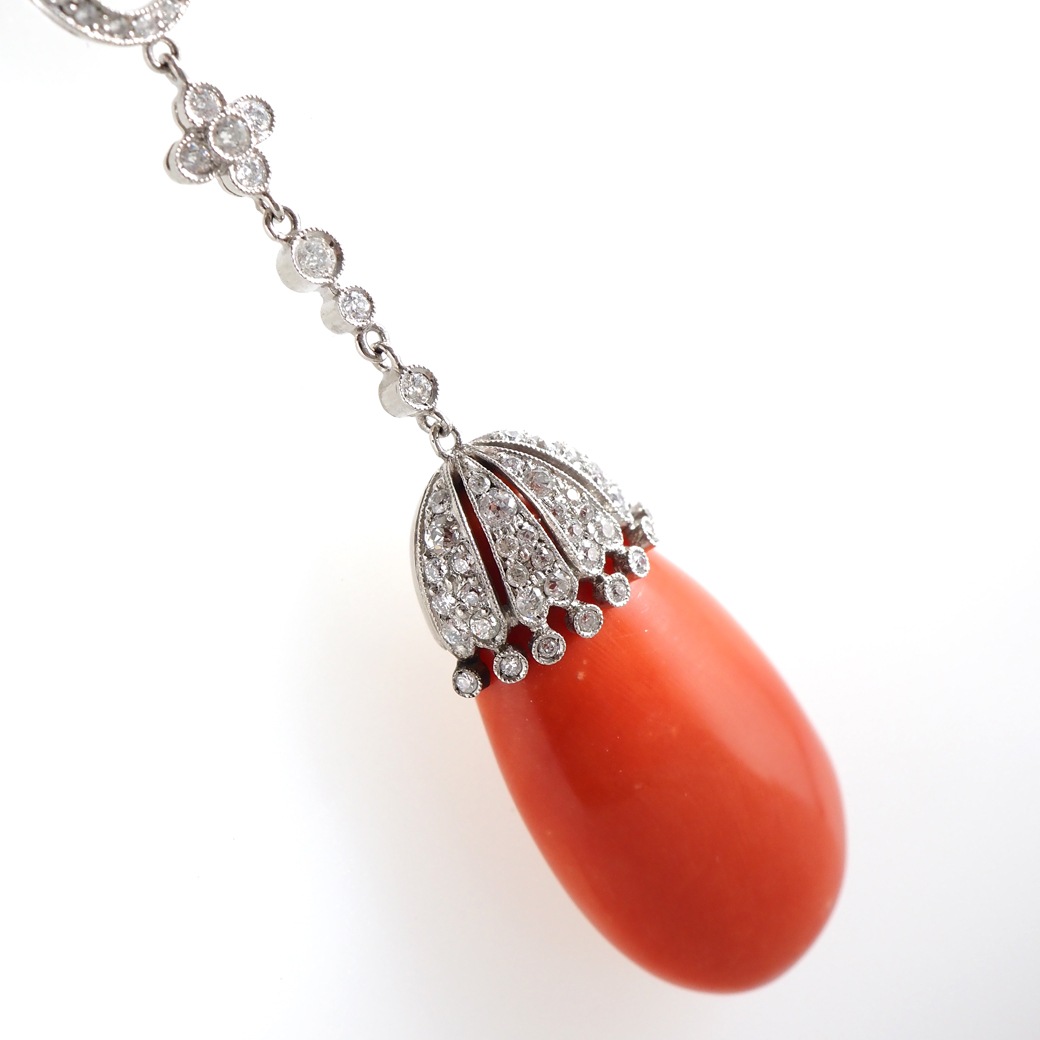 アンティークジュエリー ネックレス コーラル ダイヤモンド アンティークネックレス BOX付