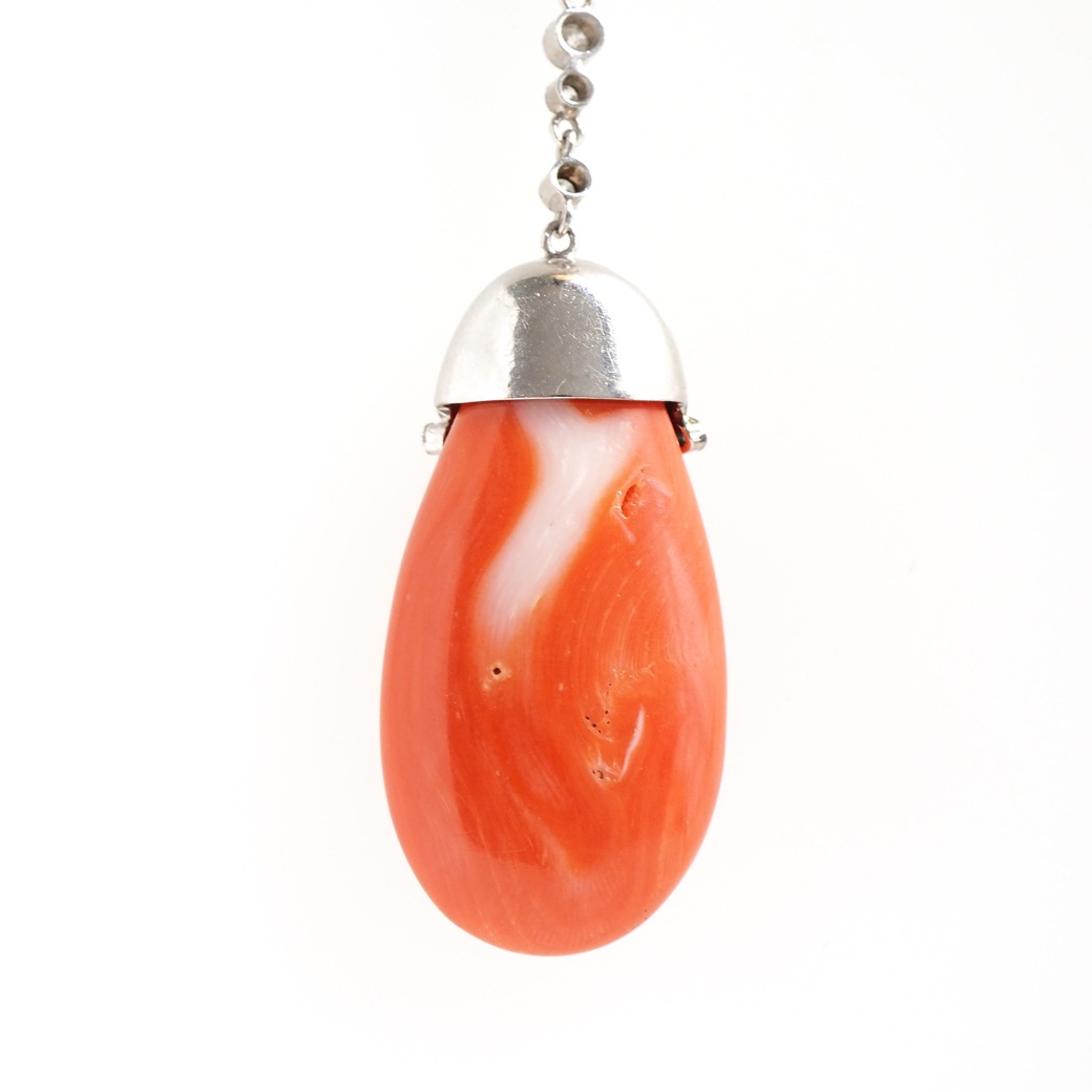 アンティークジュエリー ネックレス コーラル ダイヤモンド アンティークネックレス BOX付