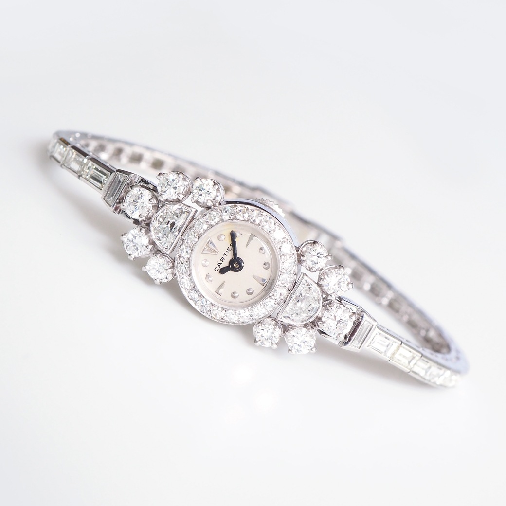 アンティークウォッチ カルティエ バックワインド ダイヤモンド装飾 ラウンド Ptケース