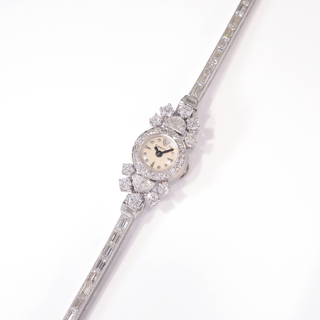 アンティークウォッチ カルティエ バックワインド ダイヤモンド装飾 ラウンド Ptケース