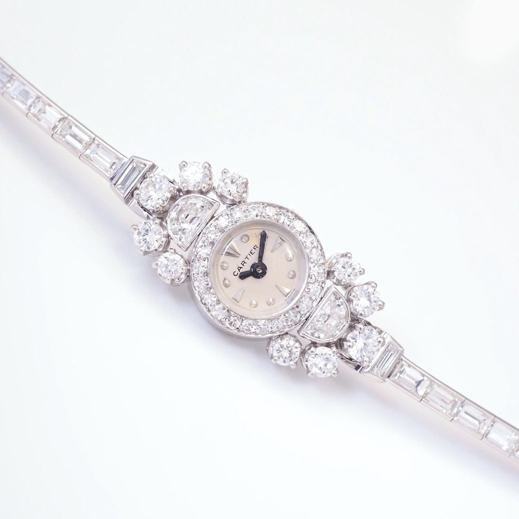 アンティークウォッチ カルティエ バックワインド ダイヤモンド装飾 ラウンド Ptケース