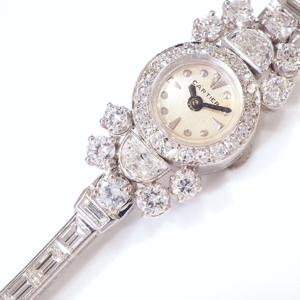 アンティークウォッチ カルティエ バックワインド ダイヤモンド装飾 ラウンド Ptケース