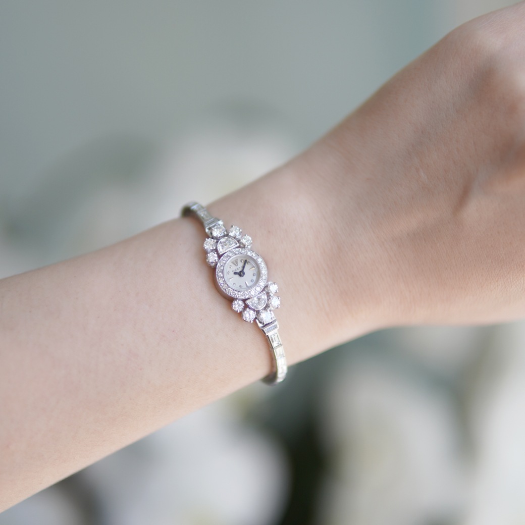 アンティークウォッチ カルティエ バックワインド ダイヤモンド装飾 ラウンド Ptケース