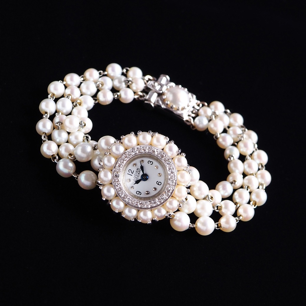 アンティークウォッチ ルシアンピカール パール ダイヤモンド装飾 ラウンドケース パールブレスレット
