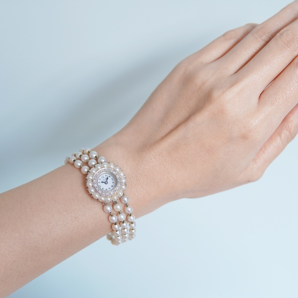 アンティークウォッチ ルシアンピカール パール ダイヤモンド装飾 ラウンドケース パールブレスレット