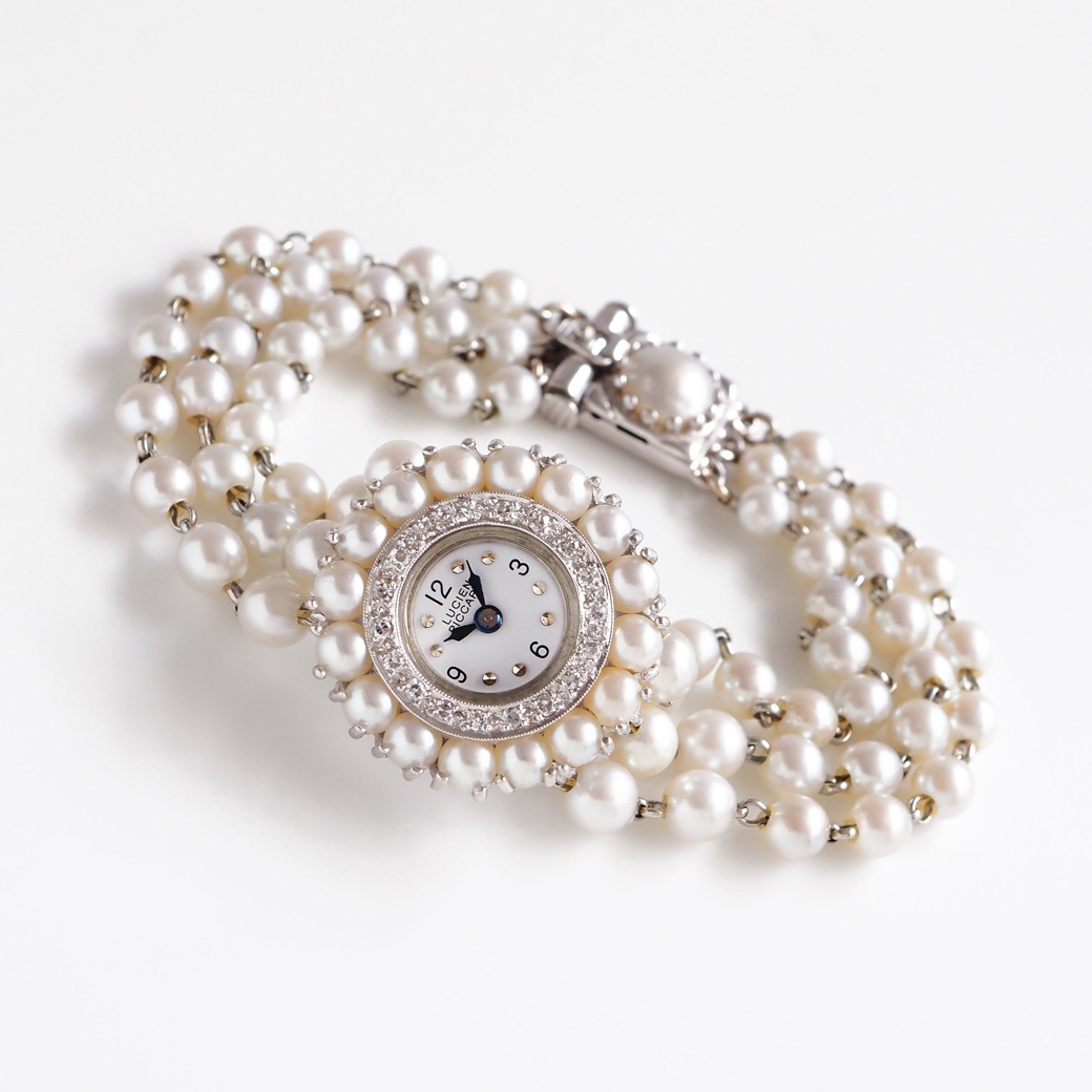 アンティークウォッチ ルシアンピカール パール ダイヤモンド装飾 ラウンドケース パールブレスレット