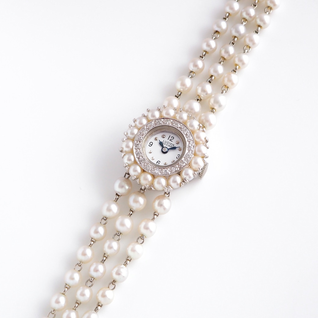 アンティークウォッチ ルシアンピカール パール ダイヤモンド装飾 ラウンドケース パールブレスレット