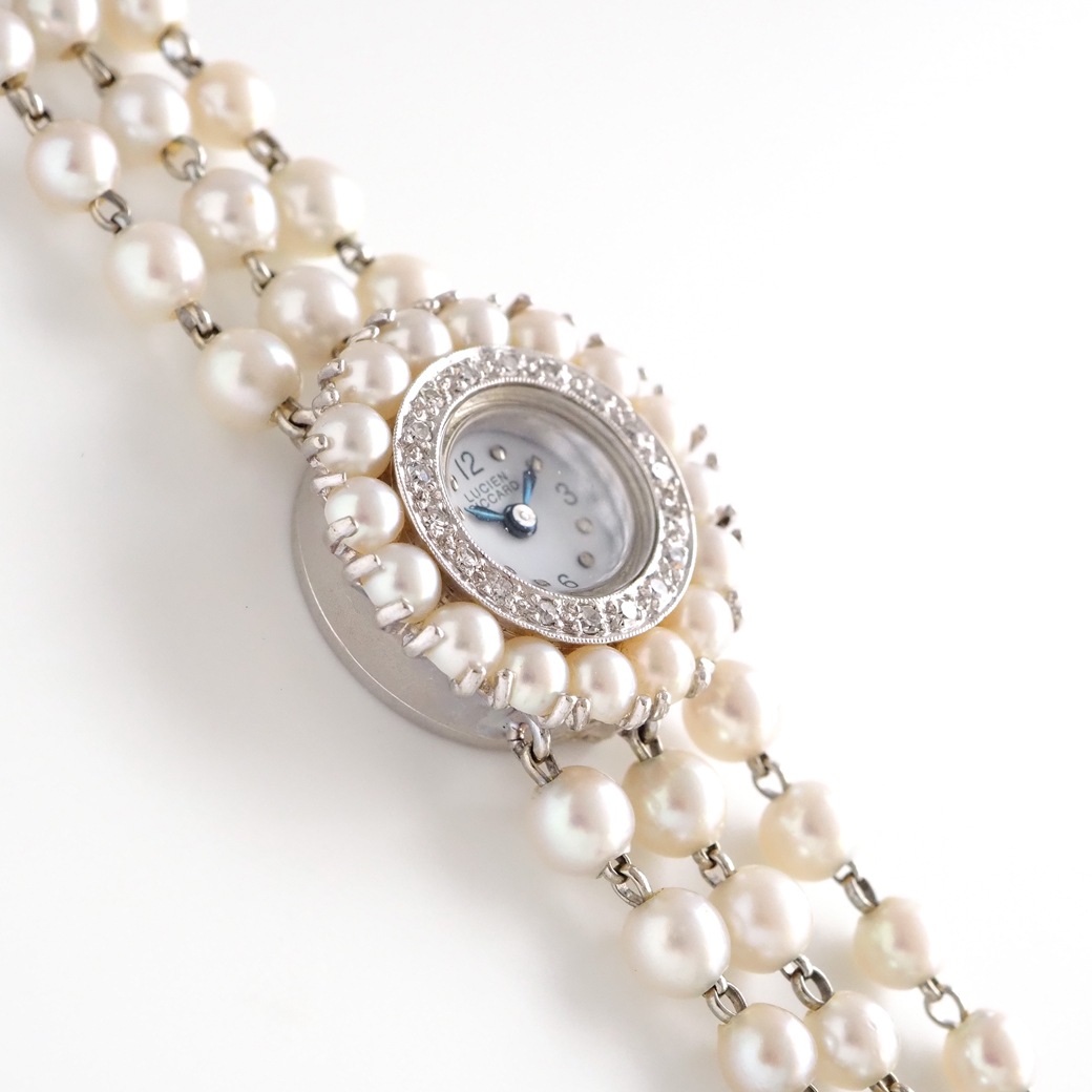 アンティークウォッチ ルシアンピカール パール ダイヤモンド装飾 ラウンドケース パールブレスレット