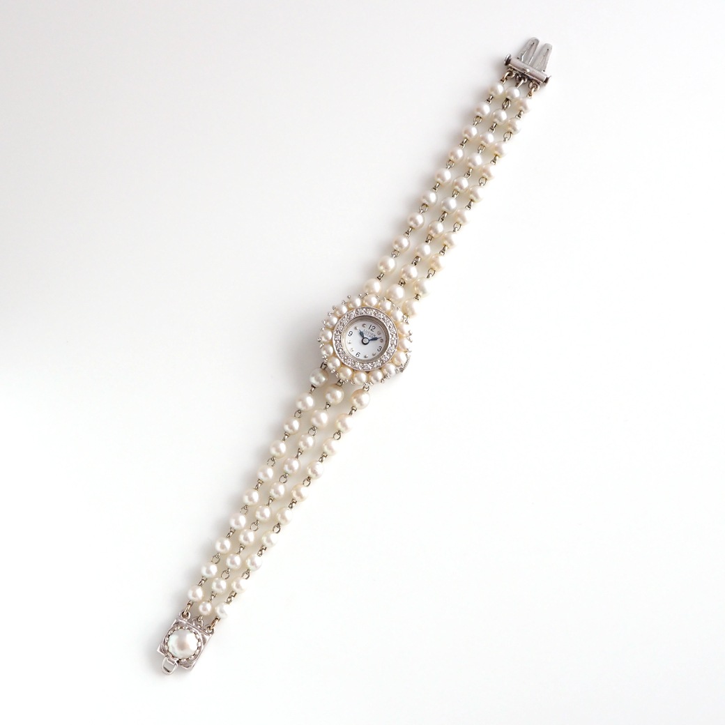 アンティークウォッチ ルシアンピカール パール ダイヤモンド装飾 ラウンドケース パールブレスレット