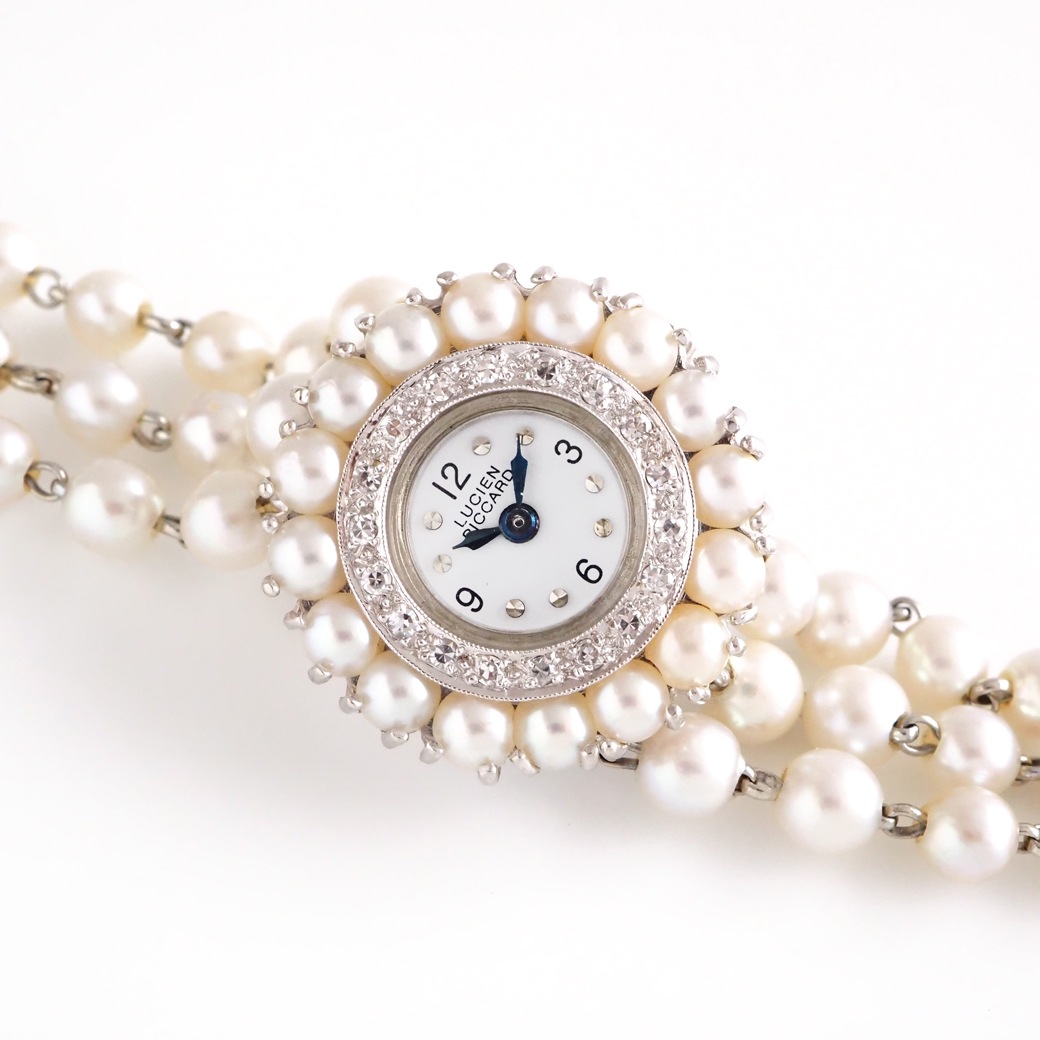 アンティークウォッチ ルシアンピカール パール ダイヤモンド装飾 ラウンドケース パールブレスレット