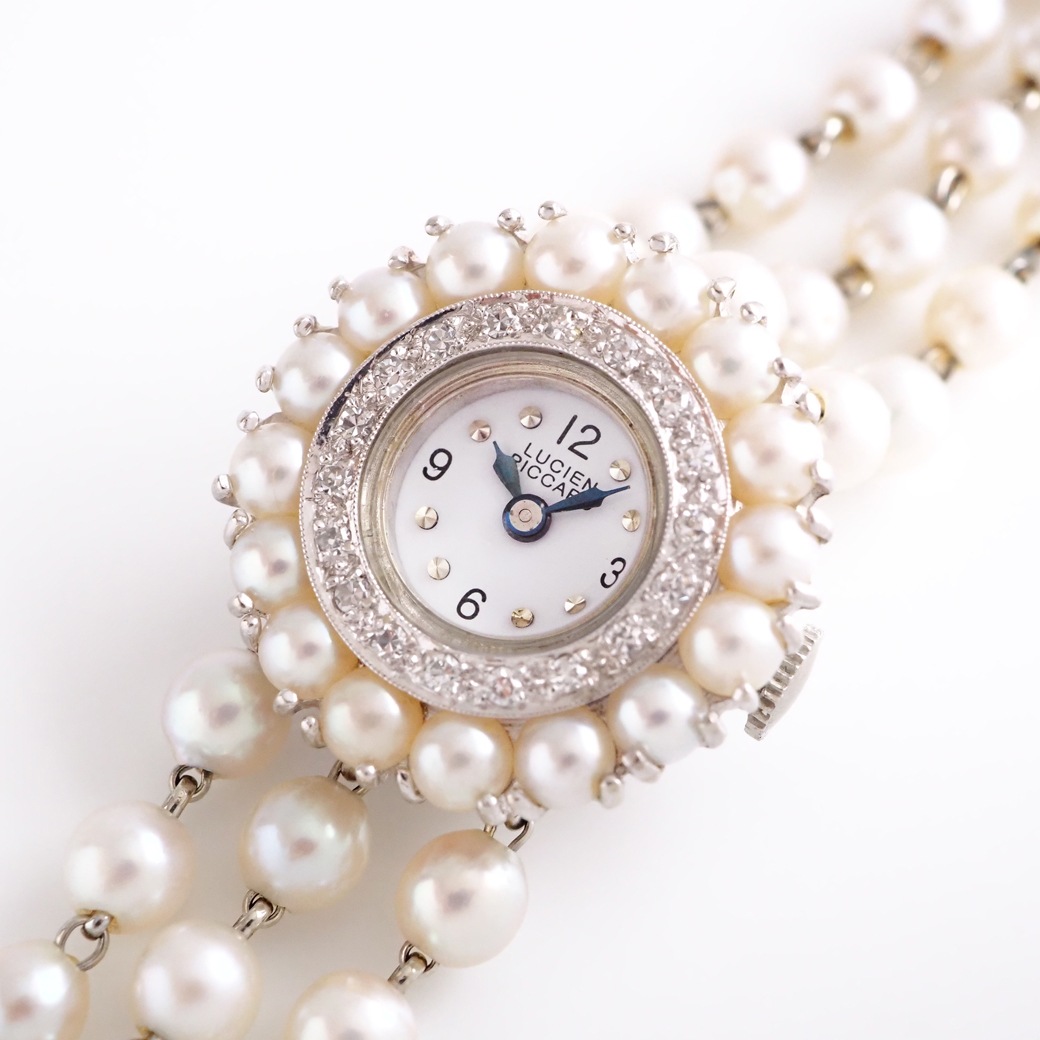 アンティークウォッチ ルシアンピカール パール ダイヤモンド装飾 ラウンドケース パールブレスレット